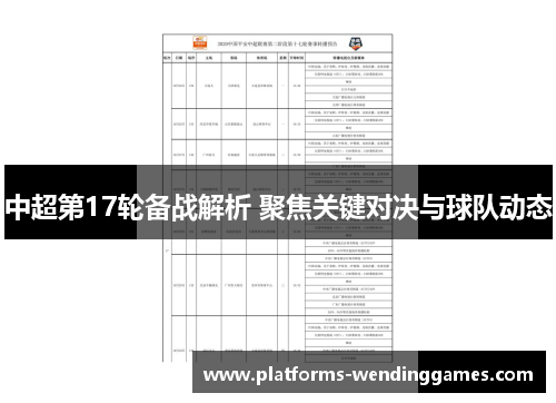 中超第17轮备战解析 聚焦关键对决与球队动态