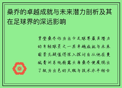 桑乔的卓越成就与未来潜力剖析及其在足球界的深远影响