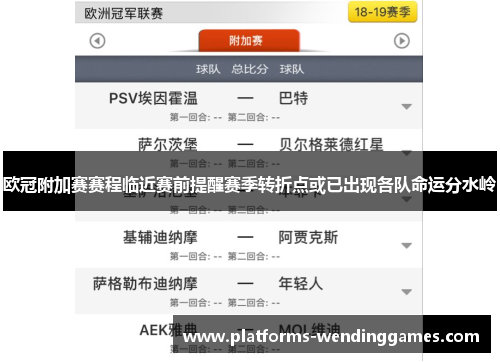 欧冠附加赛赛程临近赛前提醒赛季转折点或已出现各队命运分水岭