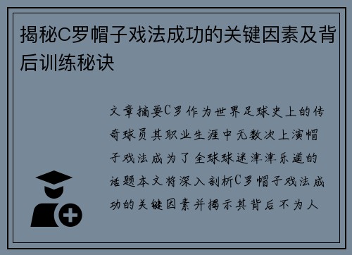 揭秘C罗帽子戏法成功的关键因素及背后训练秘诀